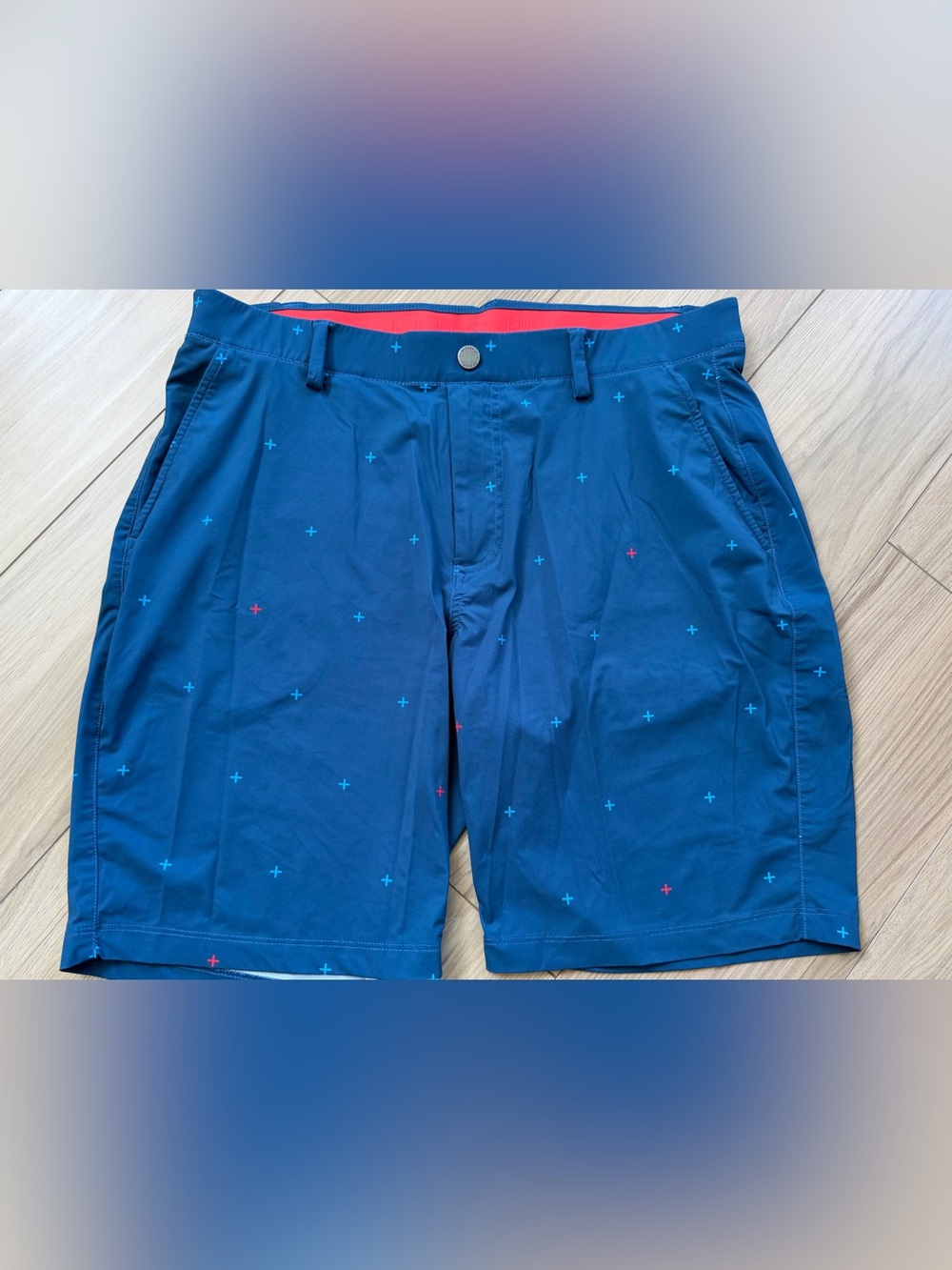 Redvanly Hanover Men's Blue Performance Shorts with Subtle Plus Sign Print Large